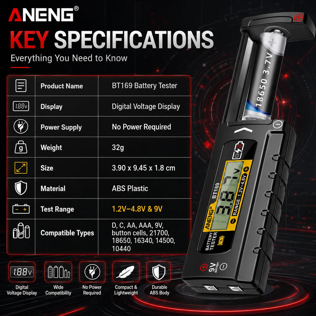 ANENG BT169 Battery AA AAA C D 9V 1 5V Detector Multifunctional