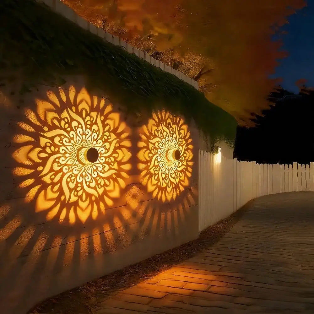 Solar-powered Colored Mandala Pattern Projection Lamp Wrought Iron Zpaxo