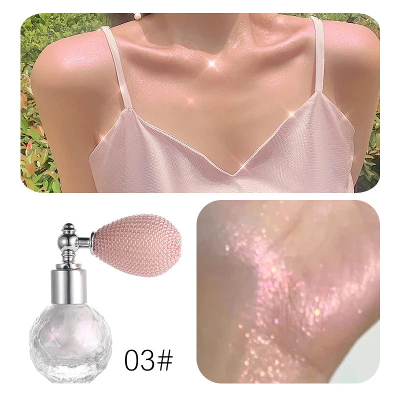 Shiny Glitter Body Powder Highlighter Spray with High Gloss Shines and Sparkles, Suitable for Face and Body Makeup Highlighter Zpaxo 03Xinpengfeng