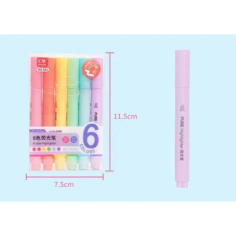 6 Pastel Macaron Highlighter Pen Marker Pens Fluorescent Drawing