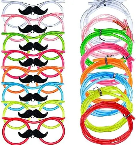 Glasses Funny Soft PVC Crazy Straws Beard Plastic Drinking Kids Party Zpaxo 8 pcs Color Mixing
