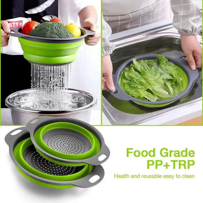Silicone Folding Drain Basket Fruit Vegetable Washing Basket Foldable Strainer Colander Collapsible Drainer Kitchen Storage Tool Zpaxo