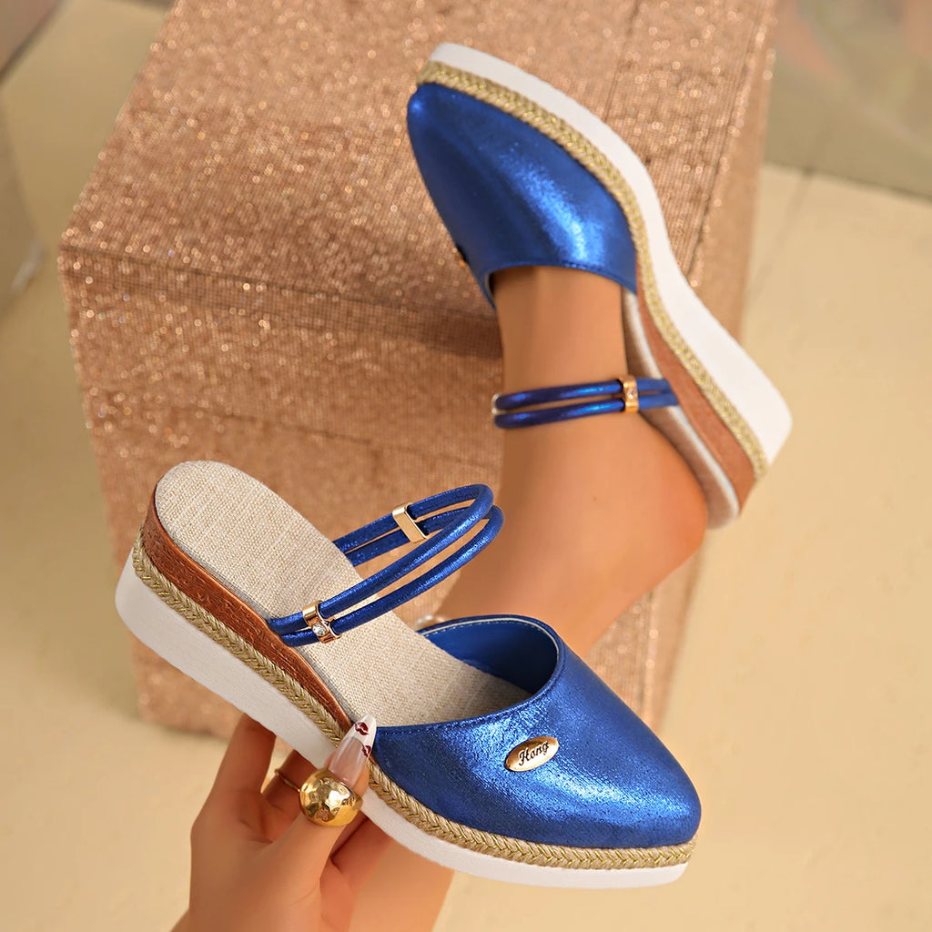 Women Sandals Rope Bottom Thick Bottom Ladies Shoes Fashionable Summer Shoes Large Size Pointed Toe Wedge Heel Sandals Women Zpaxo