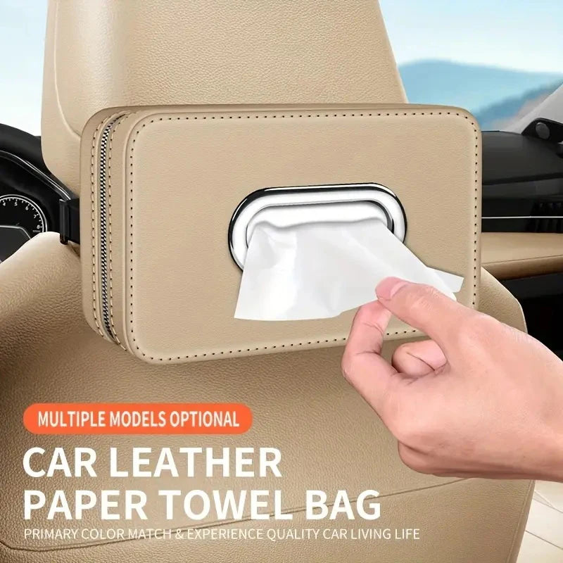 Leather Car Tissue Box – Hanging Seat Back Storage Organizer