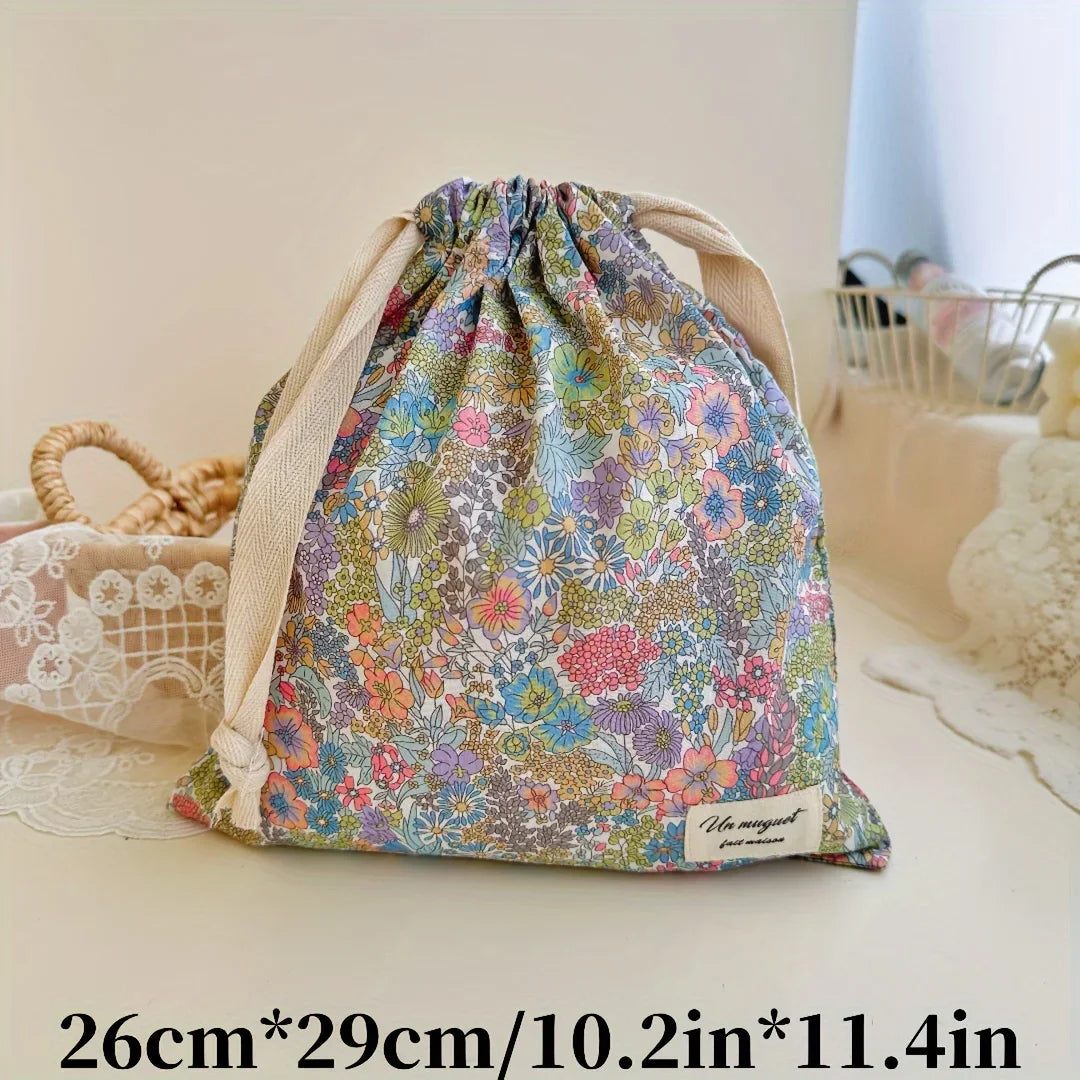 Hot Embroidery Bow Drawstring Bag, Multi-purpose Storage Box, Portable Travel and Home Dust Bag, Mom and Diaper Bag YUZI Zpaxo Colorful flowers one size