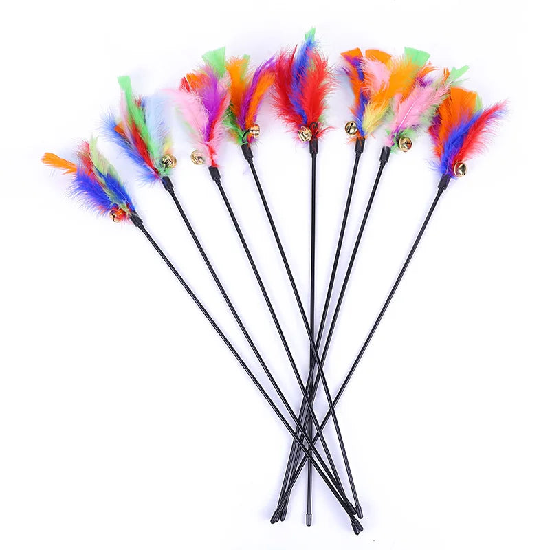 Funny Kitten Cat Teaser Interactive Toy Rod Bell Feather Toys Pet