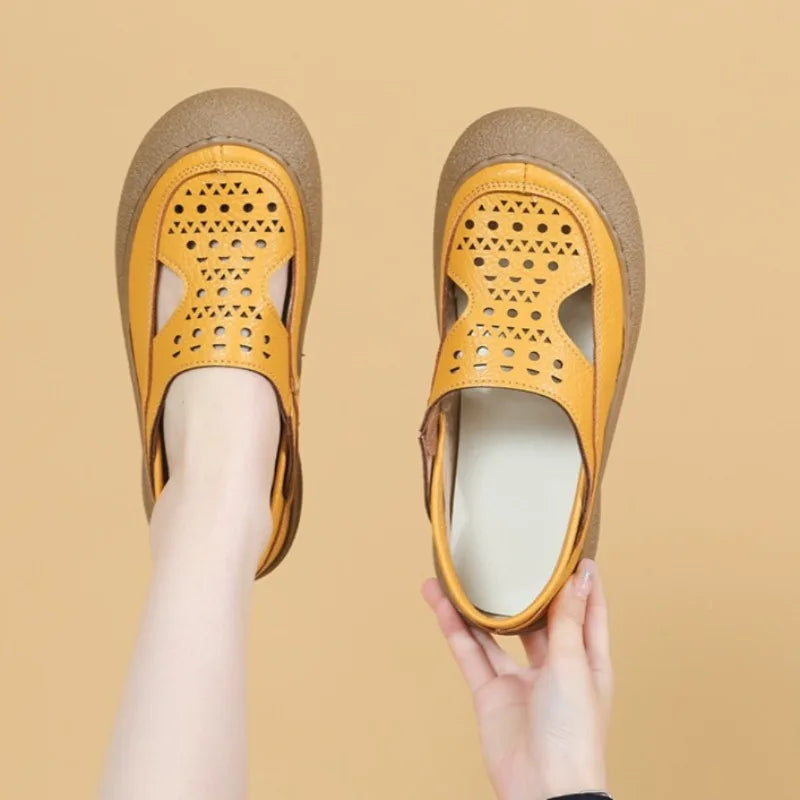 Round Closed Toe Hollow Out Breathable Comfortable Lightweight Zpaxo YELLOW 39