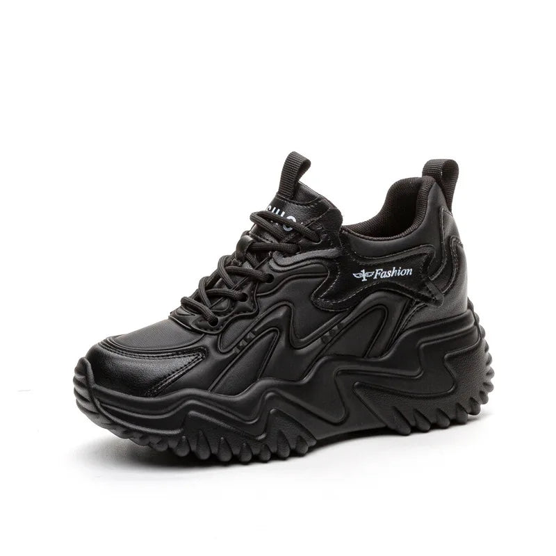 White Mesh Leather Chunky Dad Sneakers Women Lace Up Design Round Toe Zpaxo 5352 Black 39 China Mainland