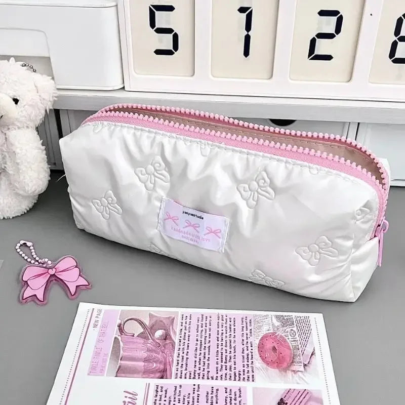 Creative Pink Bow Pencil Case Large Capacity Storage Bags