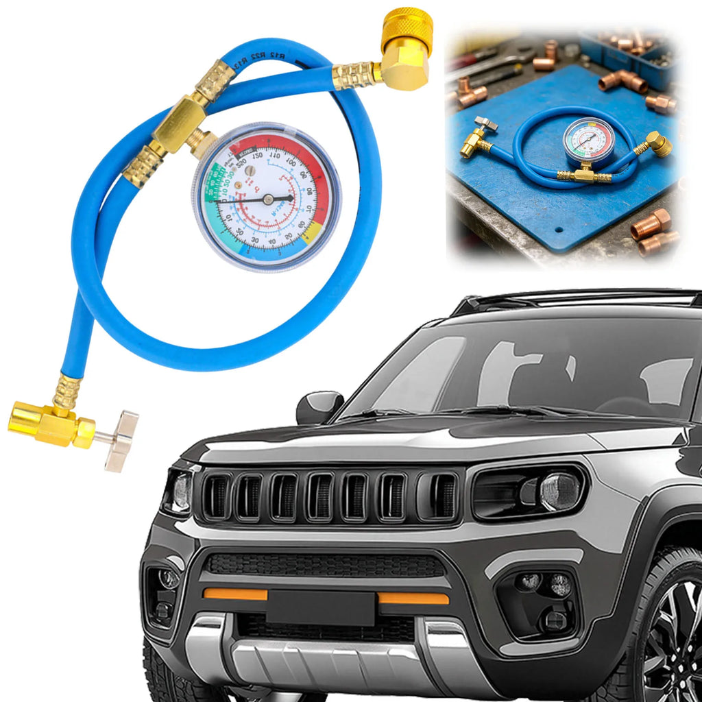 R1234YF AC Refrigerant Can Hose Gauge Charging Measuring Fits Car Air