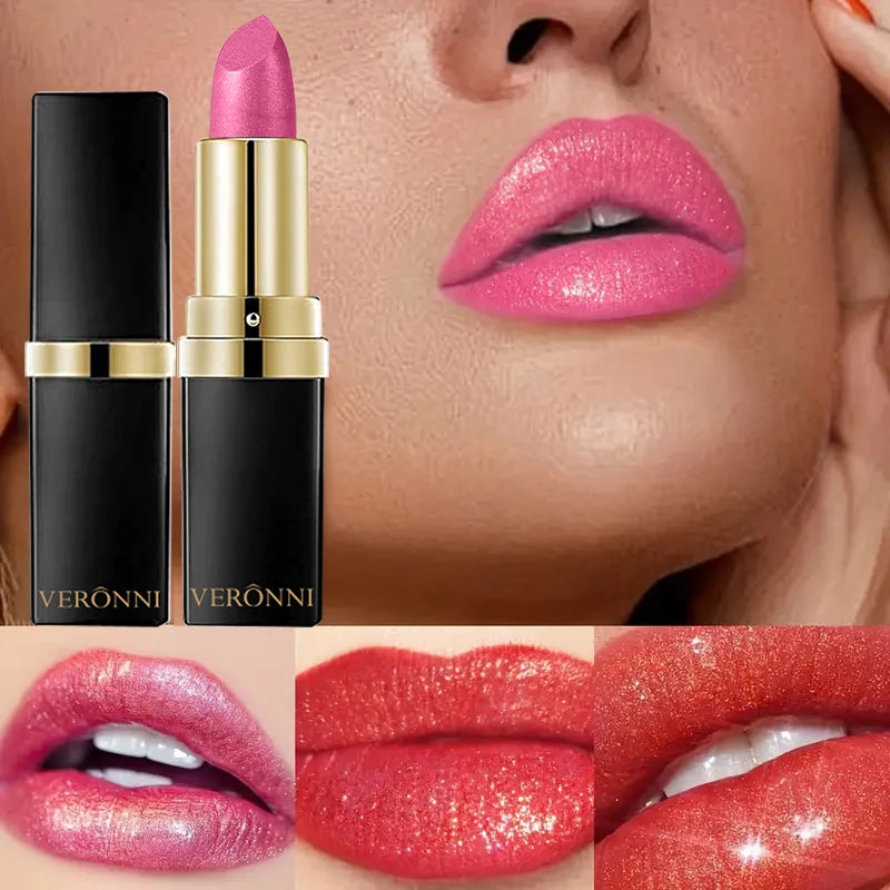 Pearlescent Glitter Lipstick Metallic Waterproof Long Lasting Matte Zpaxo