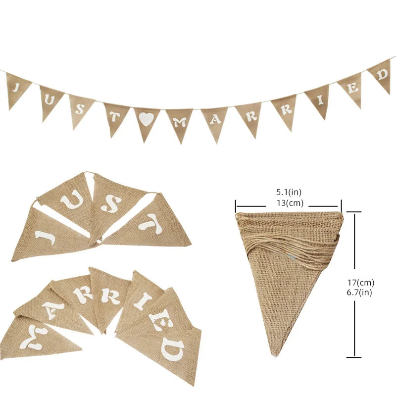 Jute Burlap Triangle Flag Vintage Hessian Bunting Banners Wedding