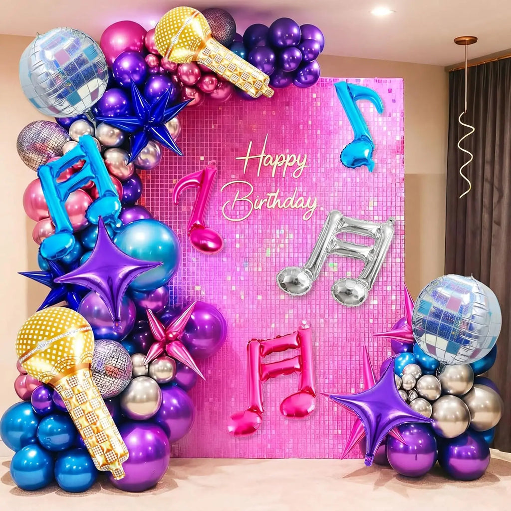 Disco Ball Music Note Foil Balloons Pink Purple Blue Inflatable Decor