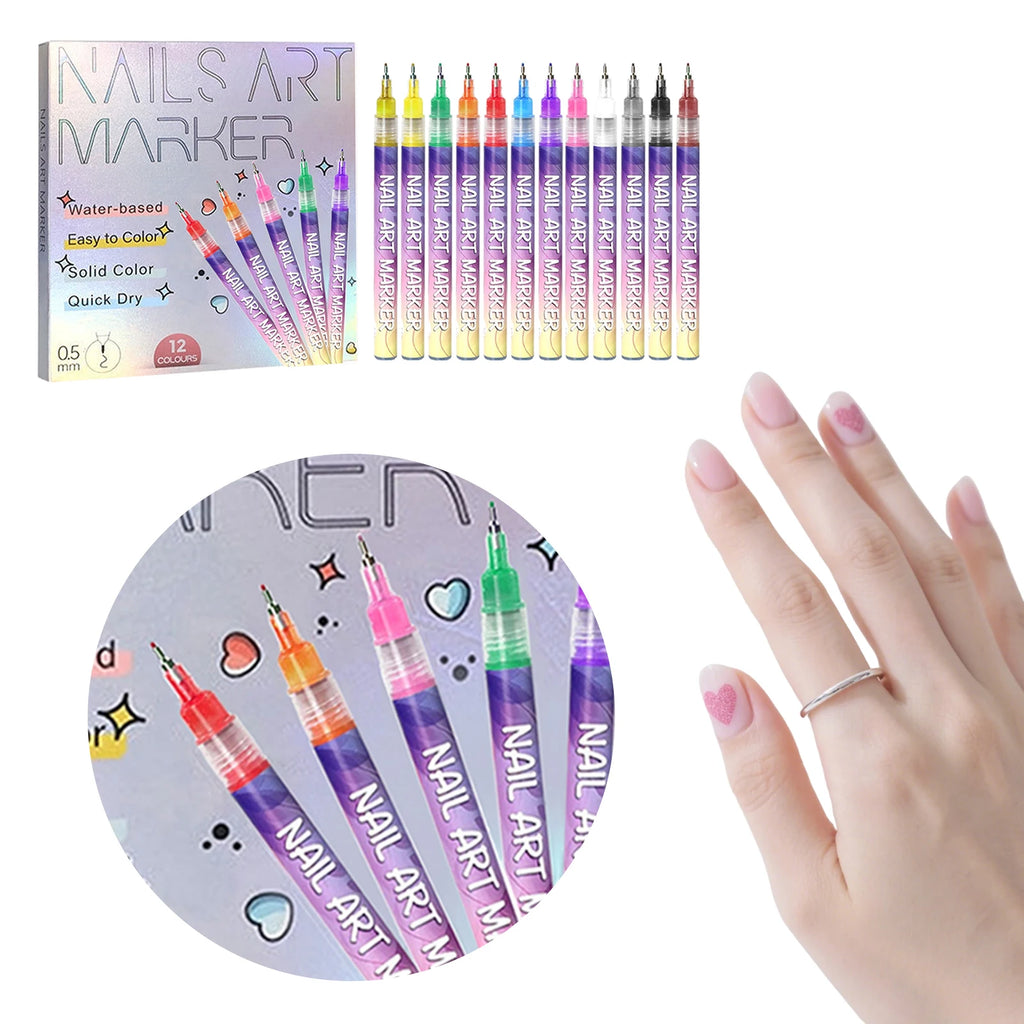 12 Colors DIY Quick Dry Graffiti Dotting Point Liner Pens Nail Art