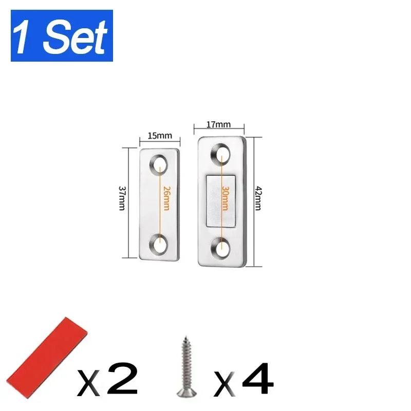 Door Magnet Self Adhesive Magnetic Cabinet Catches Invisible Magnets Door Stopper Patch Furniture Drawer Window Closer Latch Zpaxo 1 Set-Silver