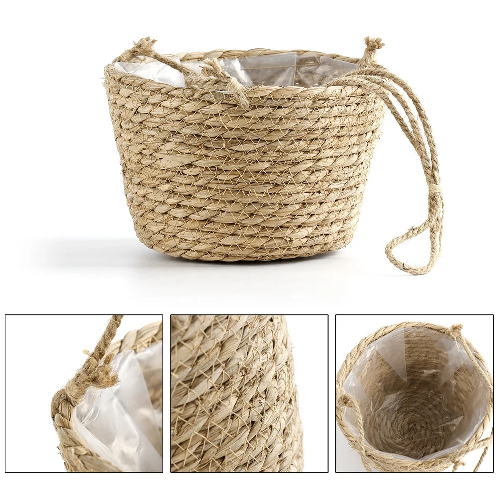 Handwoven Straw Hanging Basket Planter – Rattan Orchid Pot Hanging Basket Planter Zpaxo