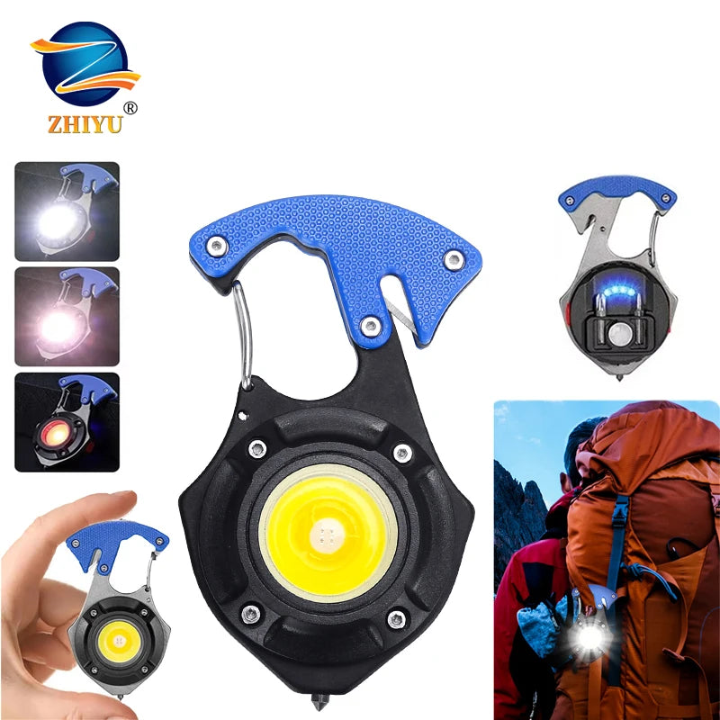 Mini COB Keychain Flashlight 7 Modes + Emergency Tool Set Keychain Flashlight Zpaxo