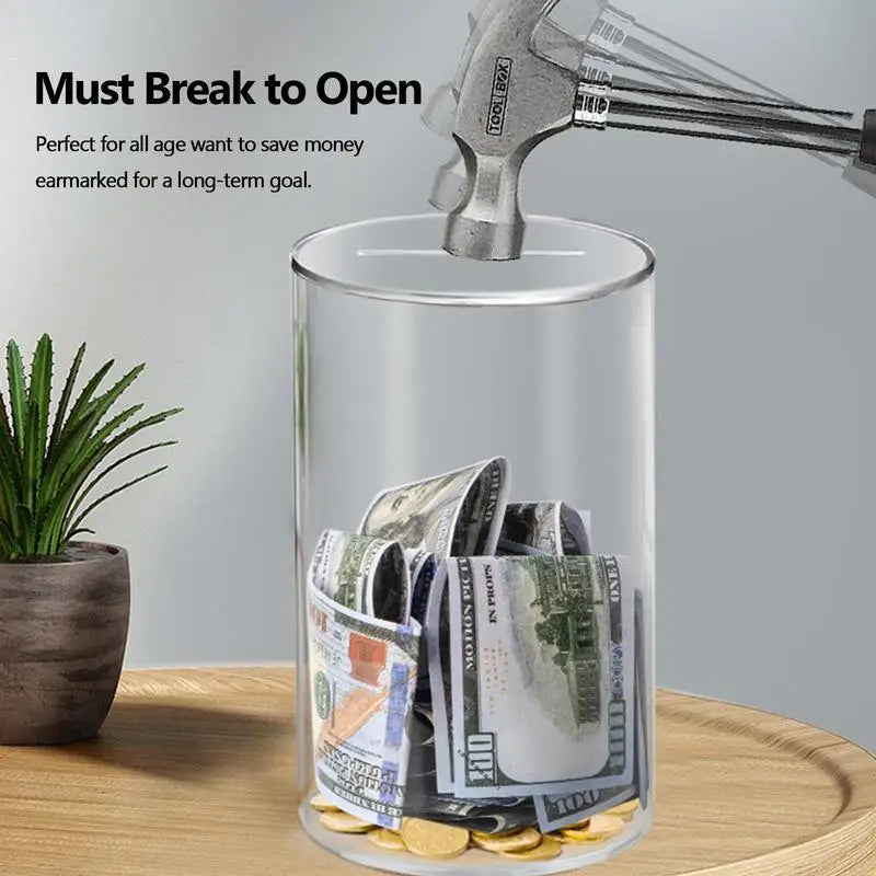 Large Clear Acrylic Piggy Bank – Coin & Bill Money Saving Jar
