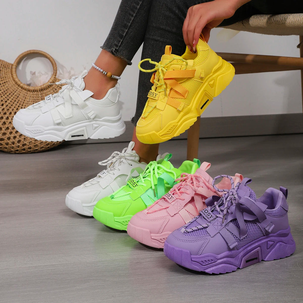 Women Casual Sneakers Thick Sole Breathable Tennis Shoes Women Lace-up New Fashion Outdoors Walking Shoes Trend Couple Sneakers Zpaxo