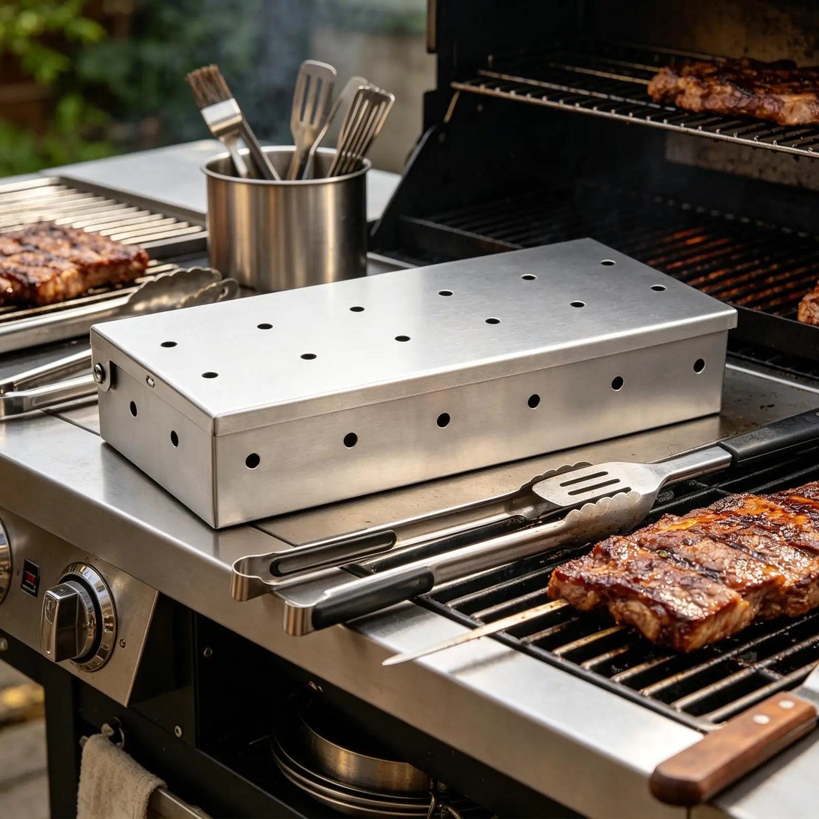 Wood Chip Box Storage Container Grill Accessories Outdoor Backyard