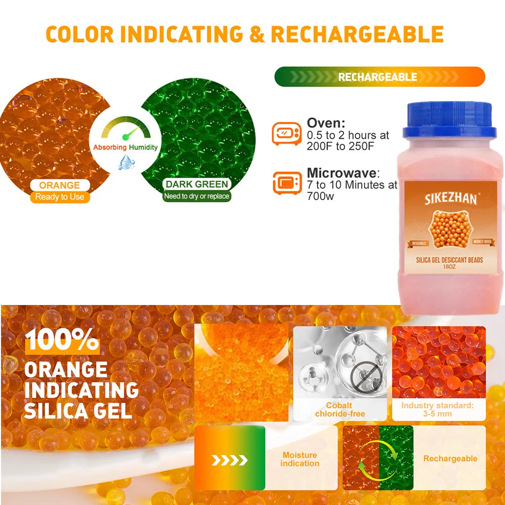 18OZ Blue/orange Waterproof Reusable Silica Gel Beads Bottles Moisture Absorber Electronic Product Desiccant Dehumidifie Zpaxo