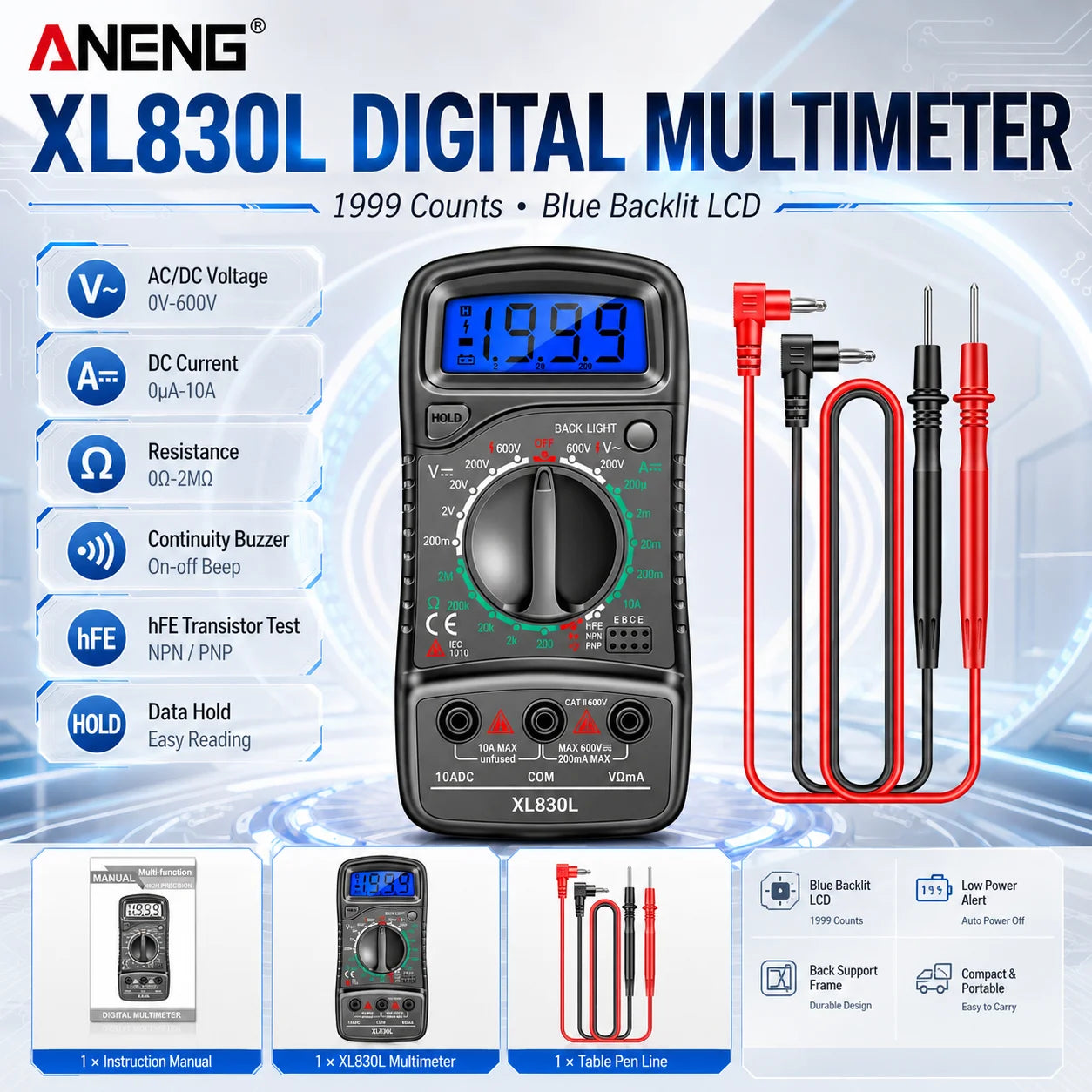 ANENG XL830L Handheld VBacklight Multimetr Tools Portable AC DC