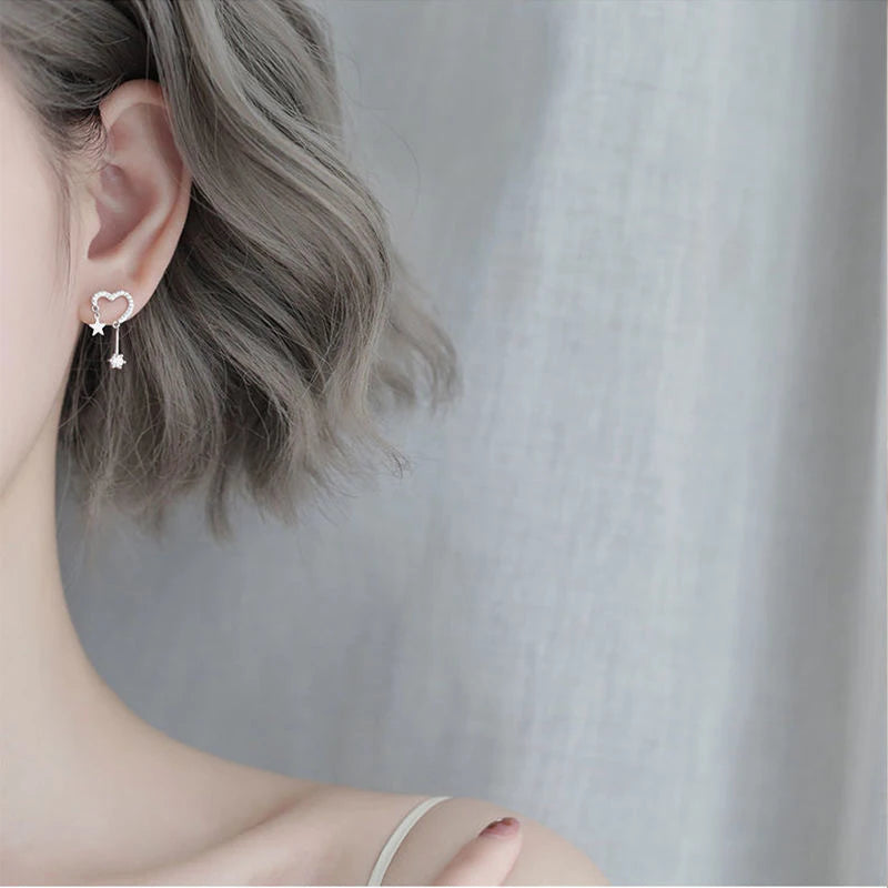 Heart Star Stud Earrings Fashion Double-shape Women Cute Daily Wear Zpaxo