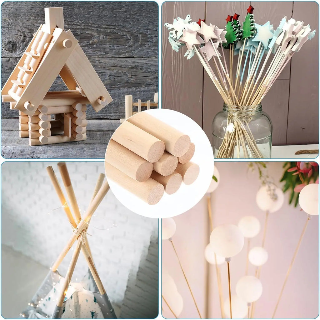 100Pcs Unfinished Round Wooden Sticks – DIY Craft & Model Kit Wooden Craft Sticks Zpaxo