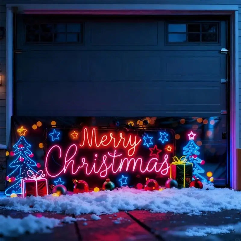 UVlight Activated Christmas Garage Door Cover Standard Glows Dark 2D