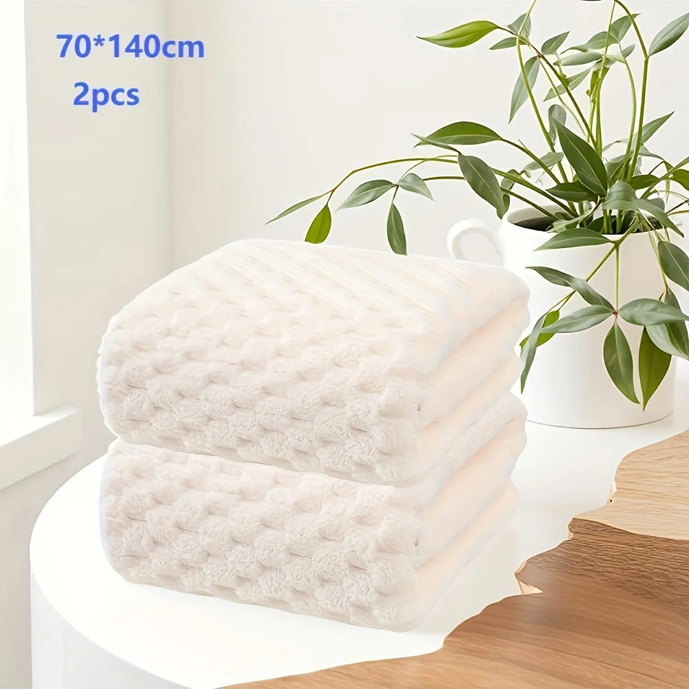 2pcs Waffle Weave Bath Towel Set,Ultra-Soft Quick-Dry Microfiber Towels,Highly Absorbent for Sports, Travel, Spa, Home, Gift Set Zpaxo WHITE 2pcs