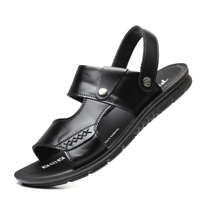 Mens Leather Summer Sandals Breathable Beach Shoes Soft Bottom Casual Zpaxo