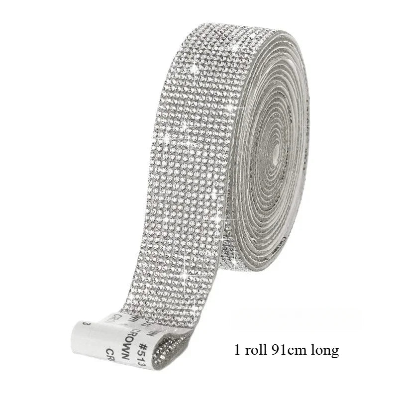 Self Adhesive Crystal Rhinestone Sticker Diamond Ribbon DIY Sticker Rhinestones for Arts Crafts, DIY Event Car Phone Decoration Zpaxo White Diamond width1.35cm
