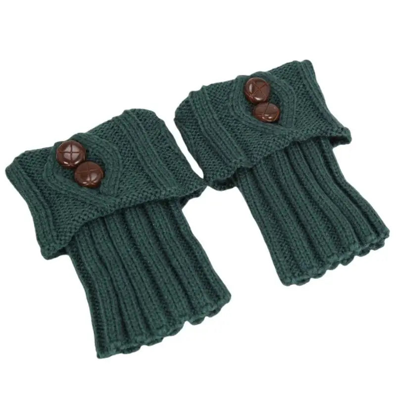 1 Pairs Autumn Winter Women's Short Rhombus Flip 2 Button Foot Warmer Zpaxo Green