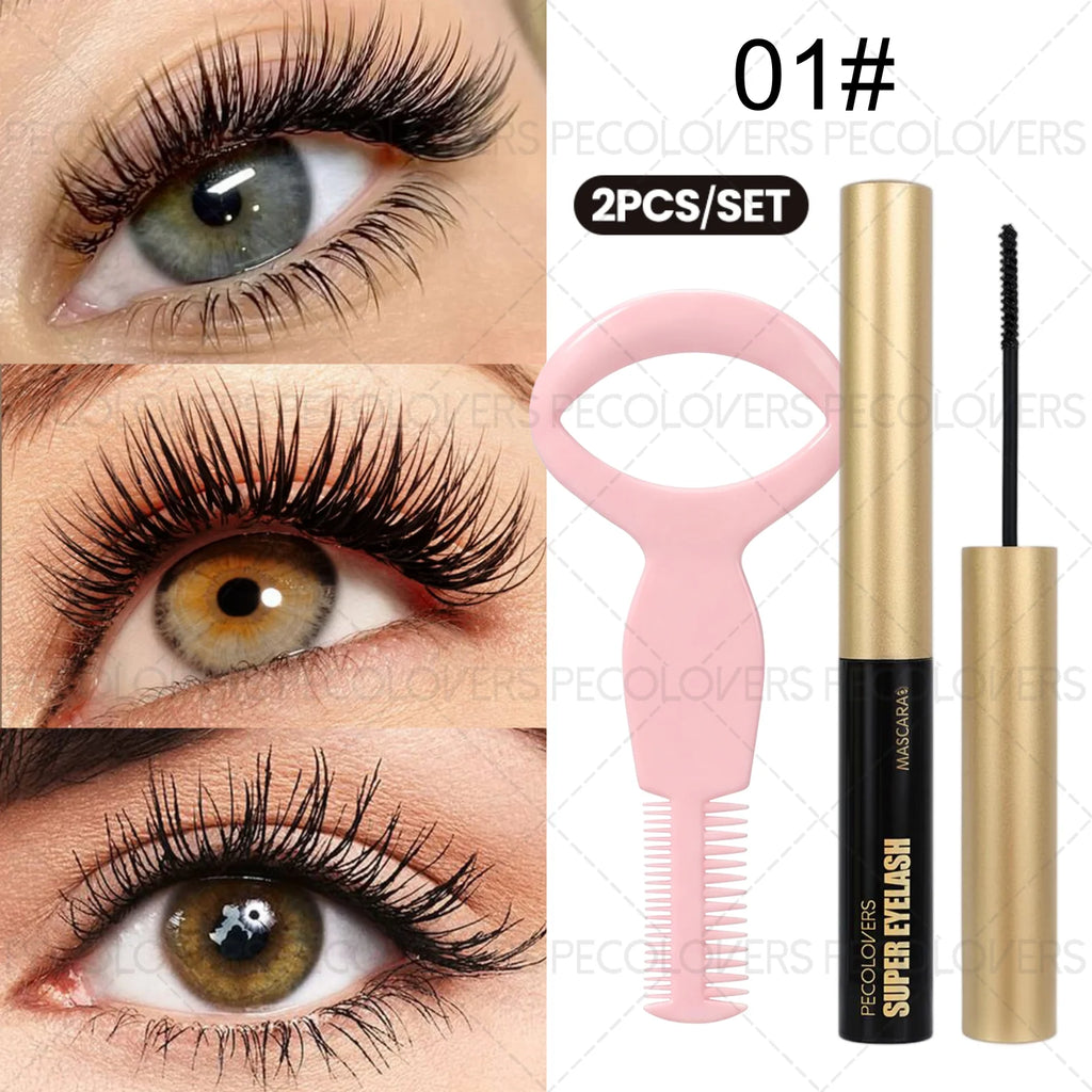 2PCS/Set Black Mascara Set - Waterproof, Paired with A Lash Applicator Tool with Comb, To Make Eyelashes Curl Longer Zpaxo 01