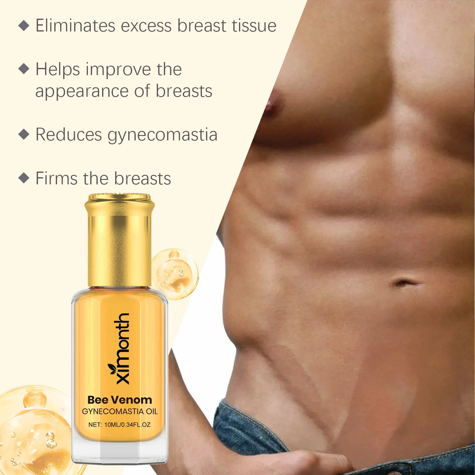 Bee Venom Men's Chest Firming Massage Oil – Contouring 10ml Chest Firming Body Oil Zpaxo