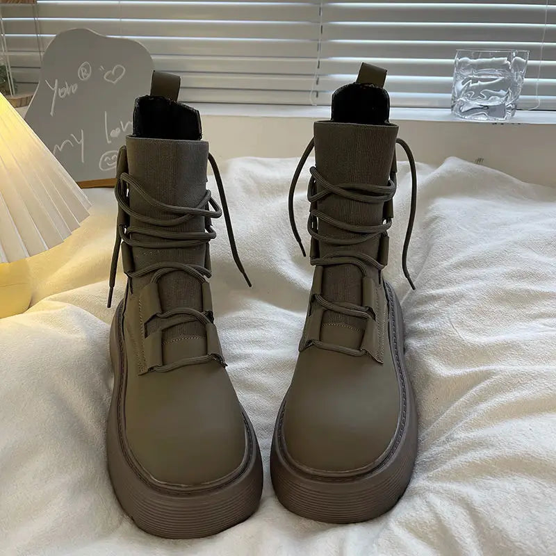 2023 Women Boots Spring Autumn Students Casual Fashion Shoes Lace-up Zpaxo GRAY 40(Foot 25cm) China Mainland
