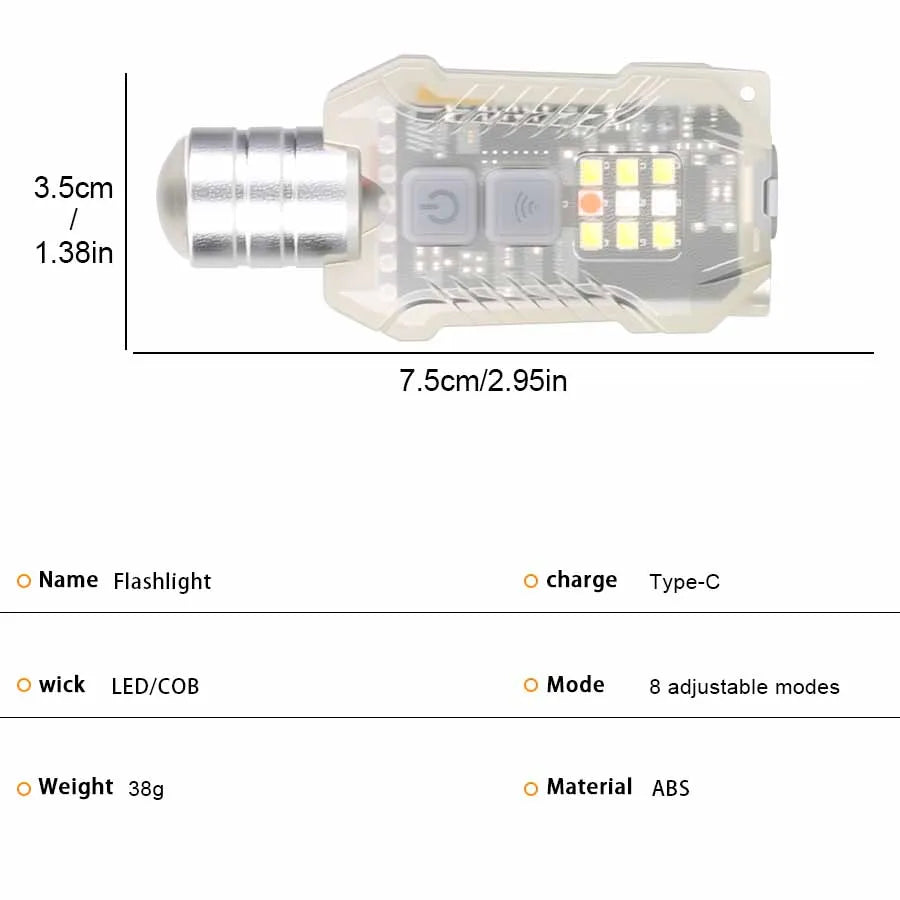 Mini LED COB Keychain Flashlight – 8-Mode USB-C Rechargeable EDC