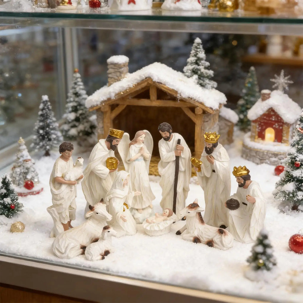 Nativity Figurines Resin Christmas Desktop Decoration Tabletop Religious Sculpture for Home Office Living Room Bedroom Fireplace Zpaxo