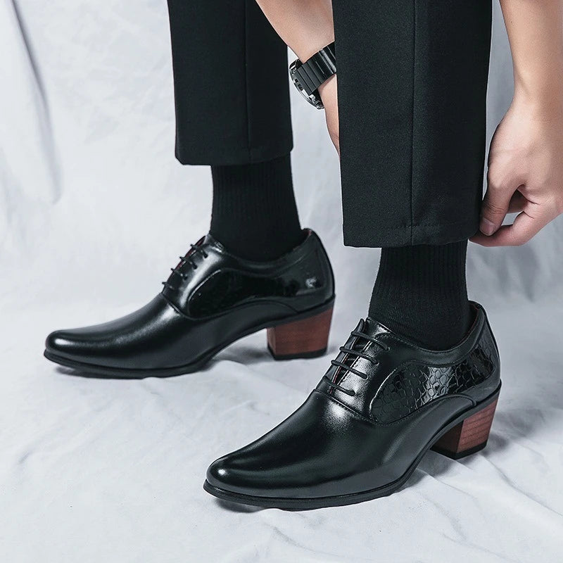 Pointed Heel Leather Shoes Men British Business Casual Heightened Zpaxo