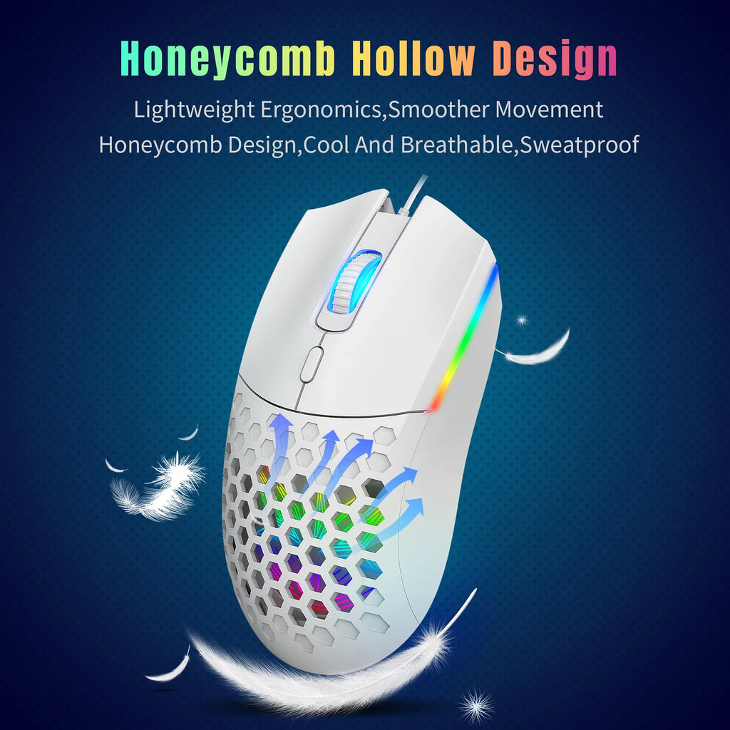 Wired Mouse Hollow Design Gaming Mouse with 6400DPI Colorful Backlit Ergonomic for Gaming and Working Zpaxo