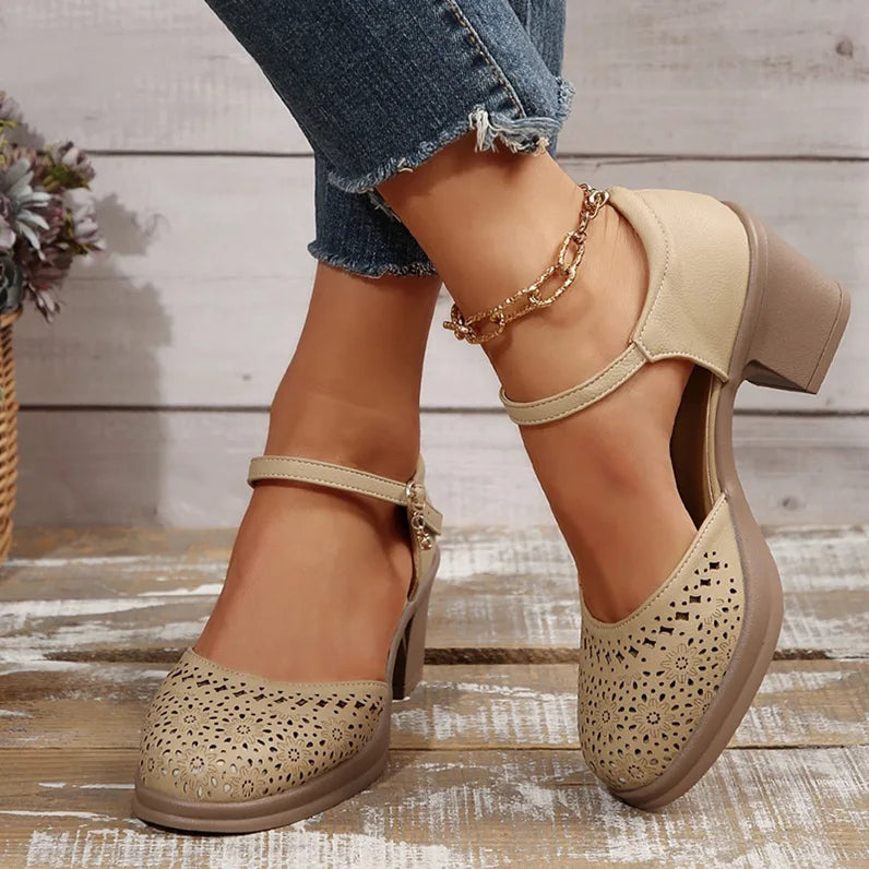 Ankle Strap Heels Sandals Women 2025 Summer Hollow Out Breathable