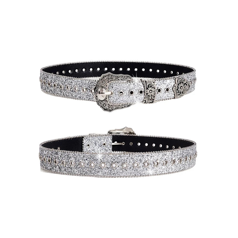 Eye-catching Rhinestone Gothic Belts Girls Western Cowboy PU Leather Zpaxo