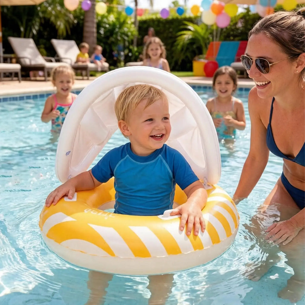Baby Pool Float Inflatable Swim Ring Canopy Removable Seat Kids Water