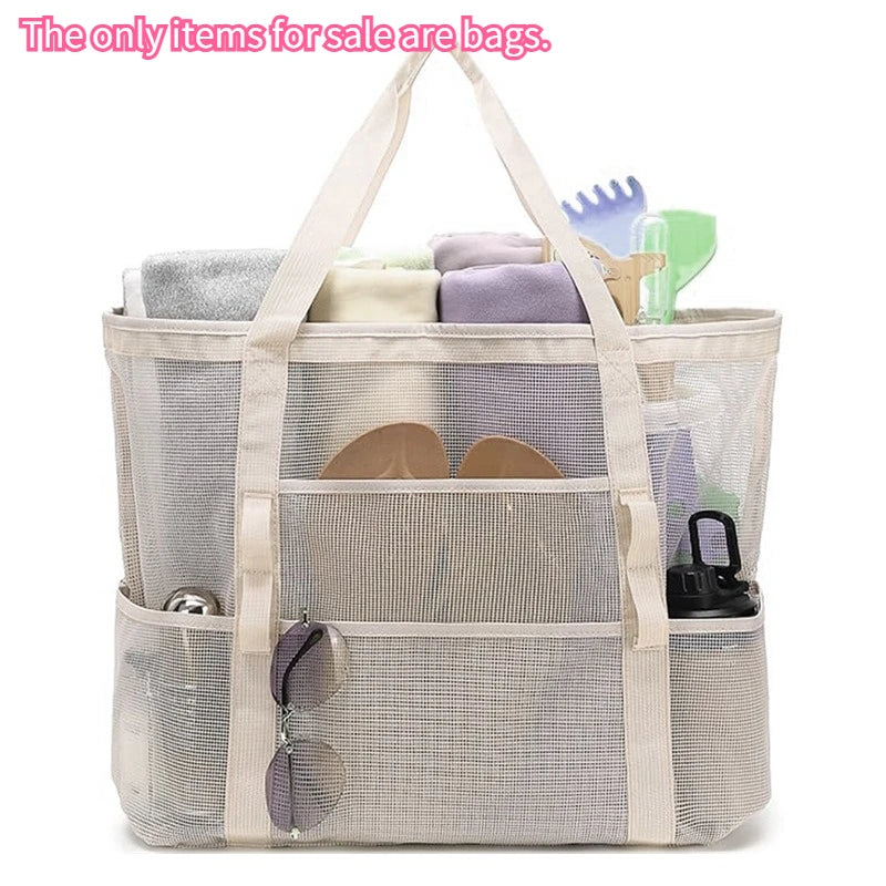 Large Capacity Mesh Beach Tote Bag Swimming Shower Fitness Travel Zpaxo off-white-1pc