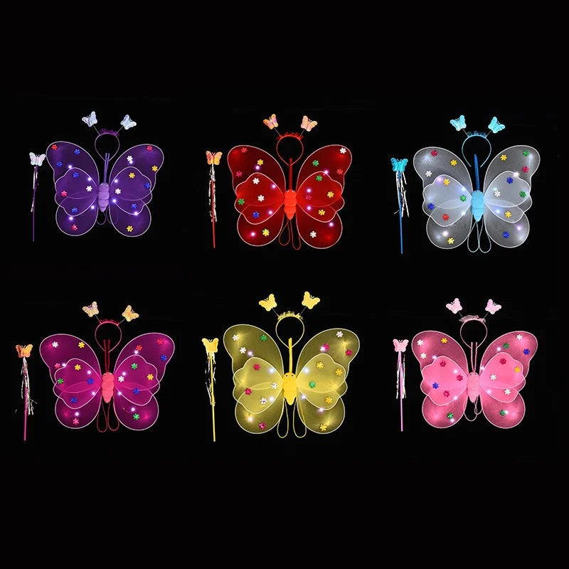 LED Glow Butterfly Wing Luminous Flashing Skirt Lights Princess Dress