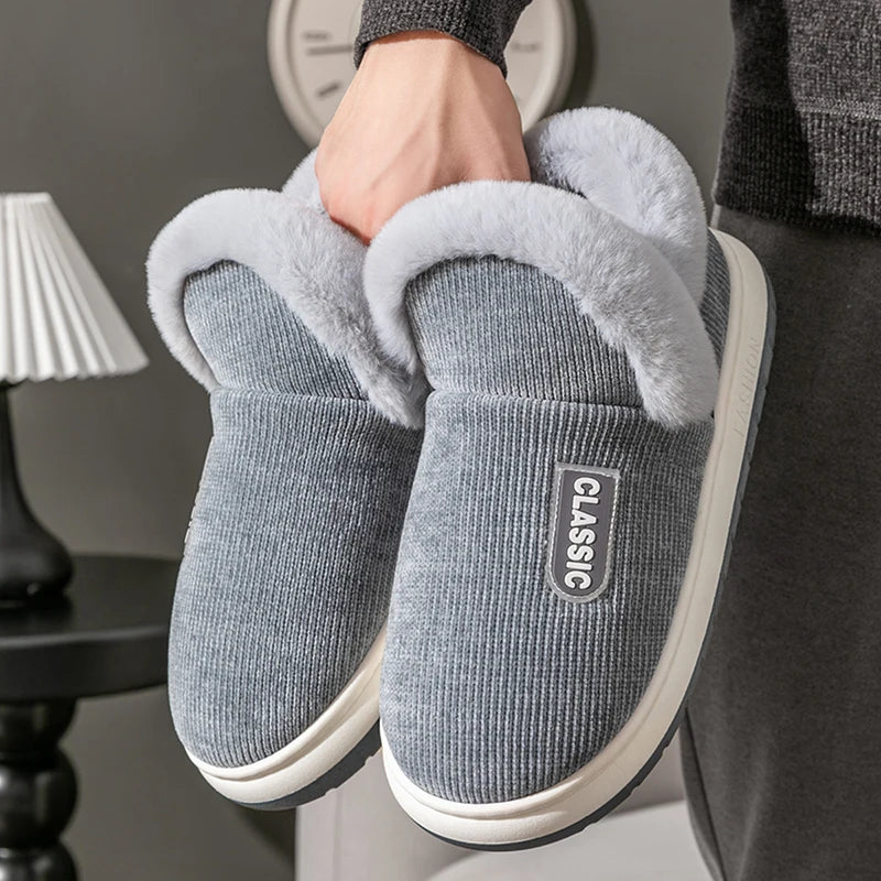 High-top Men's Winter Cotton Slippers Non-slip Warm Plush Fleece