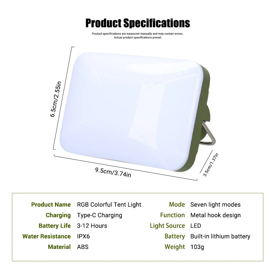 RGB LED Camping Lantern – 7-Mode Rechargeable Tent Light Camping Lantern Zpaxo