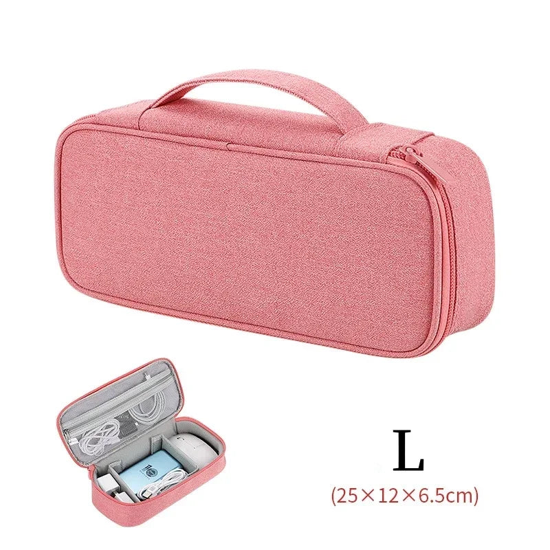 Large Size Travel Organizer Bag Cable Storage Organizers Pouch Carry Case Portable Waterproof Storage Bags for Cable Cord Zpaxo Pink L