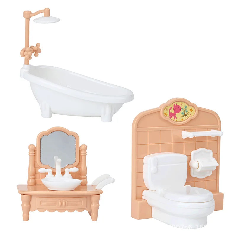Children's Mini Doll House Accessories Pretend Play Toys Family Scene Zpaxo Brown Bathroom