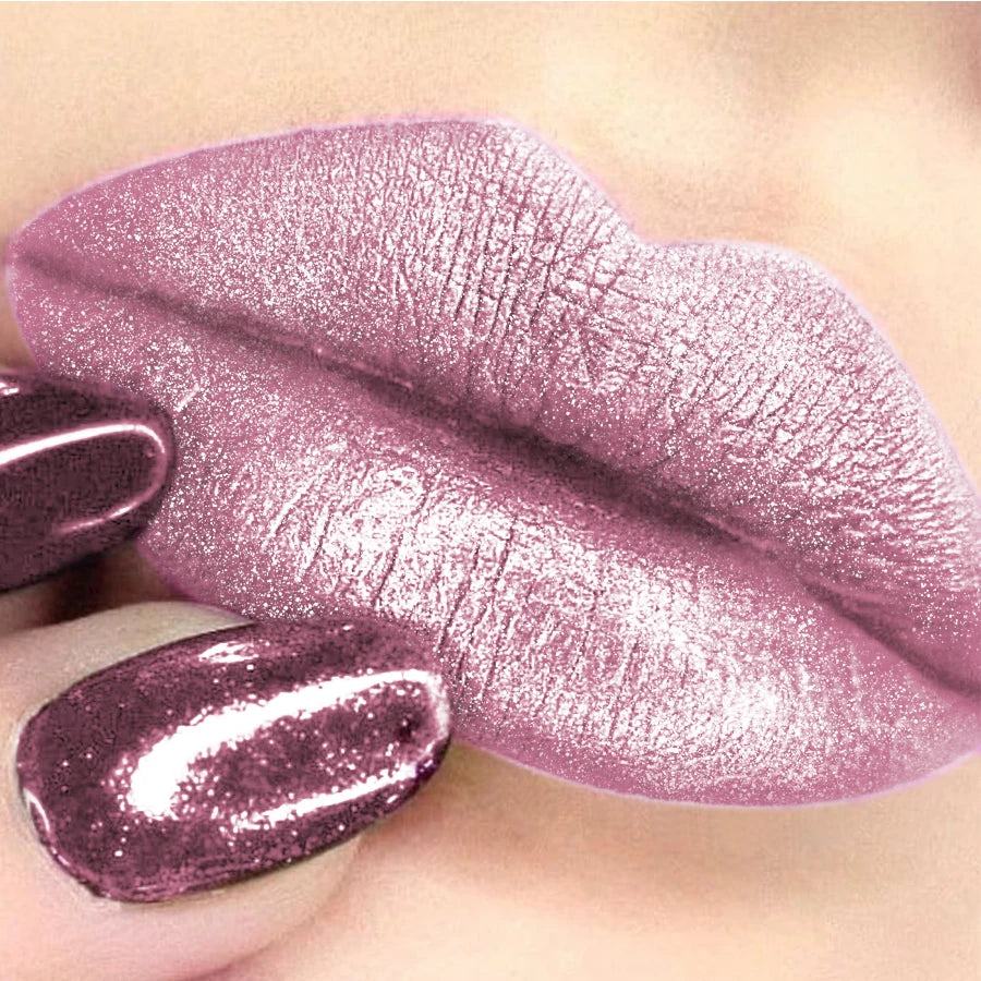 Pearlescent Pink Glitter Velvet Lipstick Metallic Long Lasting Matte